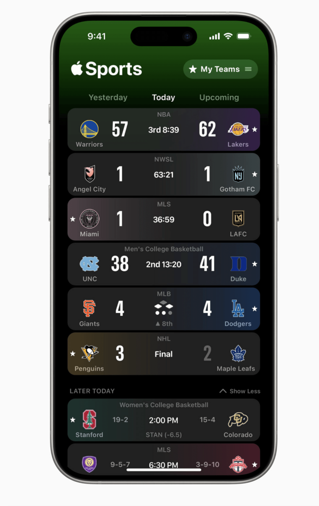 Apple Sports App dashboard